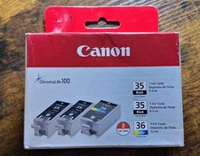 Canon ChromaLife 100 Genuine Black & Color New Sealed 3 Pack Ink 35-35-36 picture