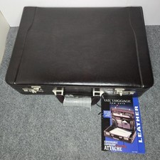 NWT U.S. Luggage New York Brown Leather Briefcase #488-2 W/ Shoulder Strap FLAW picture
