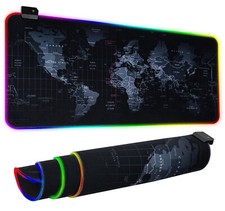 RGB LED Extra Large Soft Gaming Mouse Pad Oversized Glowing World Map 31.5x12'' picture