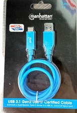 Manhattan (2nd-Gen) USB Type-C to USB-A 3.1 Cable Blue SuperSpeed+ 10Gbps 3ft picture