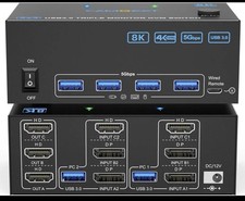 KVM Switch 3 Monitors 2 Computers 8K@60Hz 4K@144Hz Triple Monitor 4 USB 3.0 NOB picture