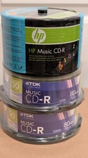 Lot of 110 Blank Music CD-R Discs HP 50pk & TDK 30pk (x2) Spindles 80 Min 700MB picture