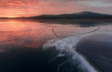 Landscape forest lake frozen sunset clouds sky snowy Custom Gaming Mat Desk picture