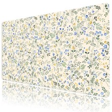 Blue Floral Mouse Pad Green Plant Leaf on Beige Desk Mat for Keyboard and Mou... picture