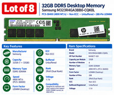 Lot of 8: HP / Samsung 32GB 2Rx8 PC5-4800B DDR5 UDIMM - M323R4GA3BB0-CQK0L picture