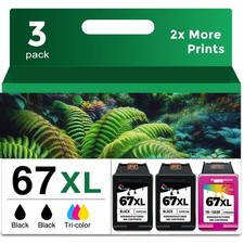 67XL Ink Cartridge Black/Color Combo 3-Pack Replacement for HP 67 picture