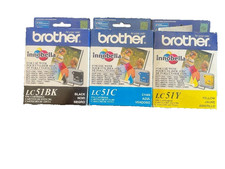 Genuine BROTHER LC51Y, C,BK Yellow, Cyan and Black set of 3 picture