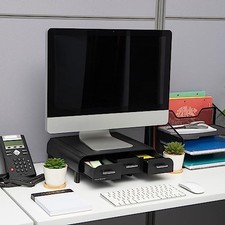 BLACK - MIND READER MONITOR STAND, 3 STORAGE DRAWERS, DESKTOP ORGANIZER, 13.5