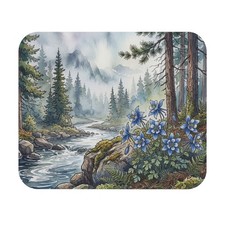 Colorado Columbine Mountain Mousepad | Forrest Watercolor Landscape Desk Mat picture