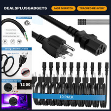 Universal 2 Ft Power Cord 10 Pack - 3-Prong AC Cable for Monitor, PC, Treadmill, picture
