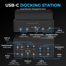 Black - SABRENT USB-C Universal Laptop Docking Station, Dual Monitor Displaylink picture