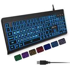 X9 Large Print Backlit Computer Keyboard 7 Color LED Big Letters USB Wired PC picture