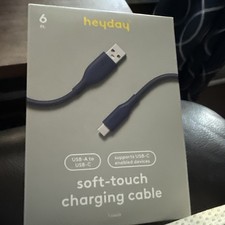 heyday Soft-Touch Fast Charging Power Delivery USB-A to USB-C Cable 6 ft Blue picture