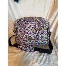 Vera Bradley Plum Crazy Quilted Floral Laptop Travel Bag Purple Green Messenger picture