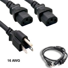 Kentek 6Ft NEMA 5-15P to IEC-60320-C13 x2 Power Extension Y-Cable 16AWG 13A 125V picture