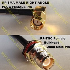 USA-CA RG188  RP-SMA MALE ANGLE to RP-TNC FEMALE BULKHEAD Coaxial RF Pigtail Cab picture