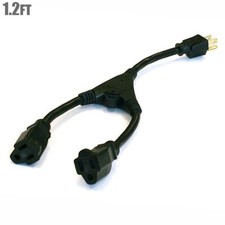 1.2FT Power Cable Cord Y Splitter Adapter NEMA 5-15P to 2x NEMA 5-15R 16AWG 13A picture