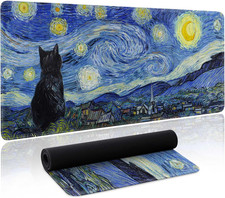 Large Starry Night Cat Gaming Mouse Pad 31.5 x 11.8 Non Slip Desk Mat picture