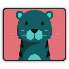 Teal Tiger Illustration Gaming Mouse Pad | Cute Cat Cartoon Desk Mat picture
