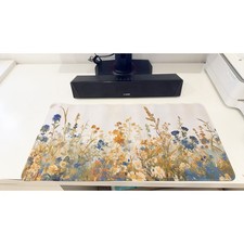 Soft Blue Yellow Floral Oversized Mouse Pad 23.6