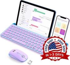 Combo De Teclado Y Ratón Inalámbricos, Azul Y Morado, Con Soporte Para Tableta. picture
