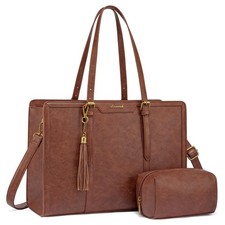 LOVEVOOK Laptop Tote Bag for Women,15.6 Inch Vintage Work 15.6 inch, Brown  picture