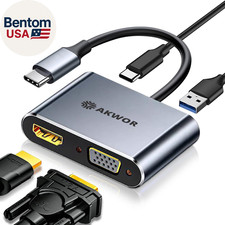 USB C to HDMI VGA Adapter for Dual Monitor, 4 in 1 USB C Hub with 4K HDMI, 1080P picture