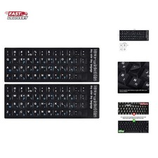 2PCS Hebrew English Keyboard Stickers Black Background with Blue Letters Repl... picture
