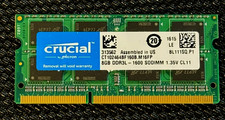 Crucial CT102464BF160B.M16FP 8GB DDR3L 1600 SODIMM RAM Micron 1615 LE BL111SQ.P1 picture