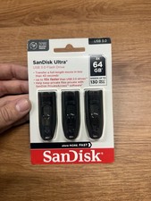 SanDisk 64GB USB Flash Drive 3.0 Pack of 3 Ultra - up to 130MB/s Read - NEW picture