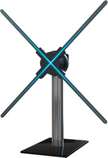 3D Hologram Fan Desktop Stand with Tempered Glass Base and Aluminum Alloy Frame, picture
