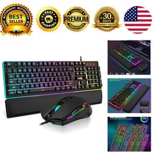 K10 Wired Gaming Keyboard Mouse Wrist Rest Combo RGB Backlit Anti Ghosting picture