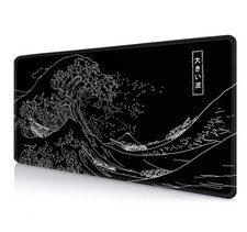 Japanese Great Wave Large Mouse Pad (35.4x15.7 in), Black Gaming Mouse Pad An... picture