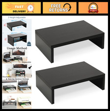 2-Pack Adjustable Wood Monitor Stand Riser for Desk - Dual Monitor Holder, 80 lb picture