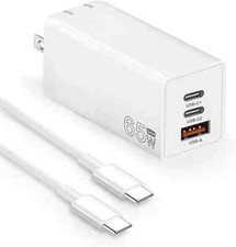 NEW 65W USB-C Wall Charger with Cable GaN 3 Port Fast Compact Foldable Adapter picture