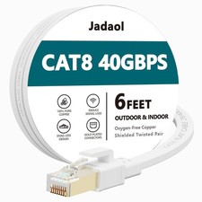 Jadaol Cat8 Ethernet Cable 6ft 40Gbps 2000MHz Flat S/FTP LAN Cable White picture