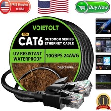 Cat 6 Outdoor Ethernet Cable 300ft - Durable Direct Burial with 60 Ties Included picture