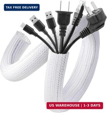 AGPTEK White Cable Sleeve, 2 Pack 5ft - 1.2 Inch Cable Management, Desk Cord Cov picture
