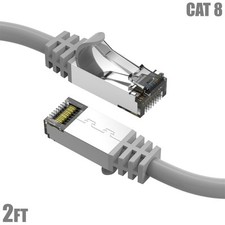 2FT CAT8 RJ45 Network LAN Ethernet SFTP Cable Copper Wire 40Gbps 2GHz 26AWG Gray picture