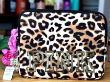 Victoria’s Secret Pink Tablet Sleeve Cover Cheetah Leopard Gold Logo Top Zip NWT picture