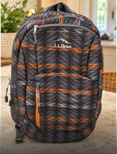 $80 LL BEAN Adult Size DELUXE BOOK Laptop BACKPACK Grey Orange Geometric Print picture