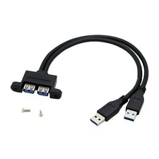 Dual USB 3.0 A Male to USB 3.0 Female Extension Screw Panel Mount Cable 30cm picture