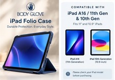 Body Glove iPad Case A16 11th Gen & 10th Gen Blue Folio Cover Hard Shell picture