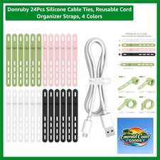 Versatile Silicone Cable Ties - 24 Pack for Tangle-Free Organization in 4 Colors picture