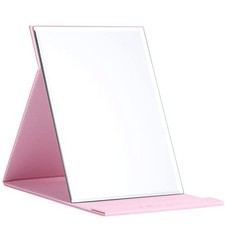 Folding Table Mirror 6x8 Inch - Portable Desk & Travel Mirror with PU Pink picture
