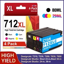 712XL 4-Pack Ink (80ml Black, 29ml Color) for HP DesignJet T250 T630 T230 picture