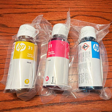HP 31 Genuine Ink Refill Bottles Cyan Magenta Yellow 70ml 1VU26A-28A picture
