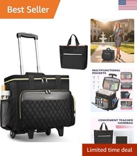Versatile Rolling Laptop Tote - 15.6'' & Insulated Compartment - Stylish Black picture