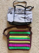 Set of 2 Laptop Bags Grey Tote Work Shoulder Bag & Striped Messenger Briefcase picture