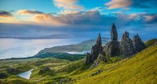 Landscape nature rock formation hills lake clouds skye Custom Gaming Mat Desk picture